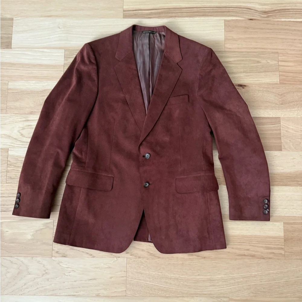 Mens Reddish-brown Suede Blazer Sport Coat Jacket Two Button Notch Lapel